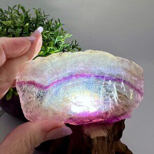 Natural Purple Rainbow Fluorite Crystal Slab Rough stone healing rainbows